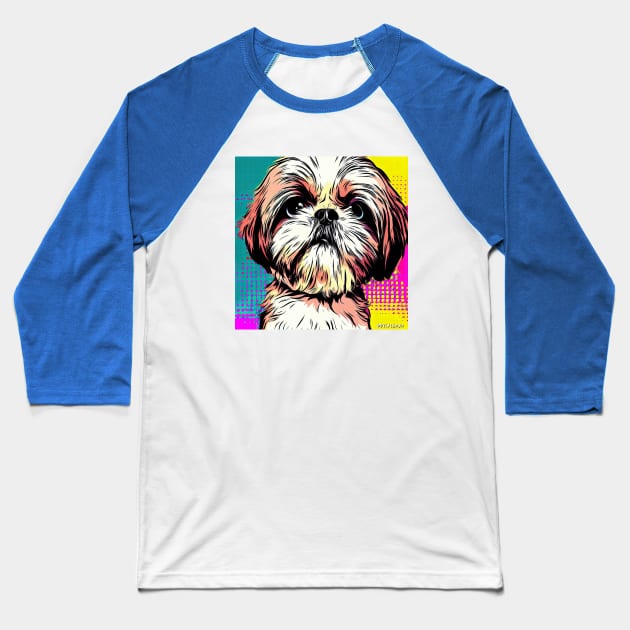 Shih Tzu Pop Art Baseball T-Shirt by Sketchy